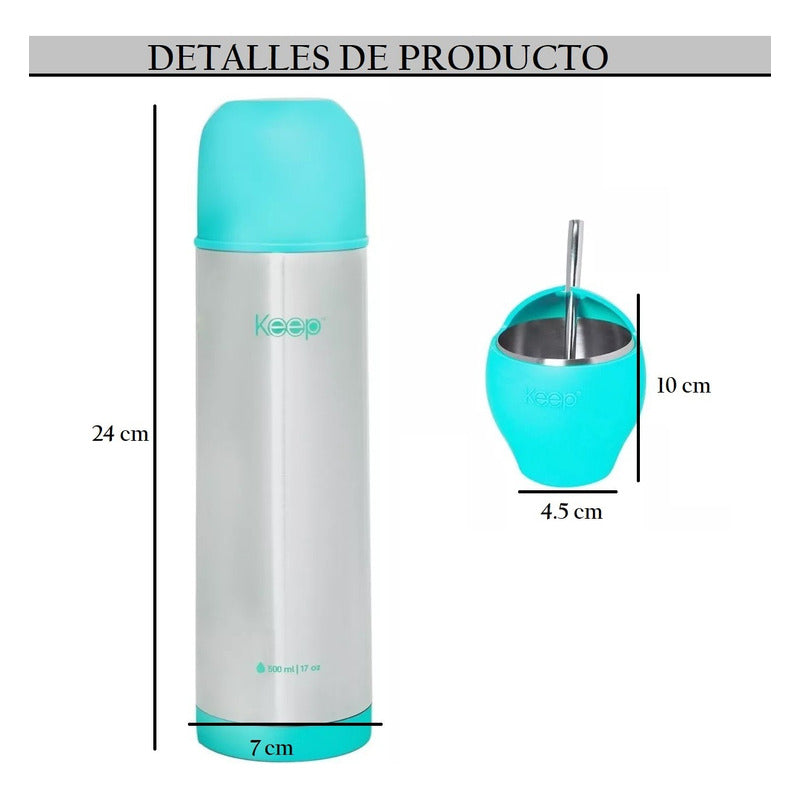 Set Termo Bala Mate Bombilla Keep Acero Inoxidable 500 Ml