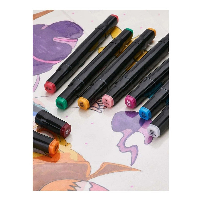 Set 24 Marcadores Doble Punta Con Estuche Plumones Artístico