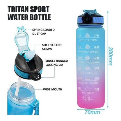 Botella De Agua Marcador Tiempo Horario Bpa Free 1l Kawaii