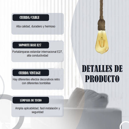 Pack X3 Lampara Colgante Cuerda Marina Vintage Living E27