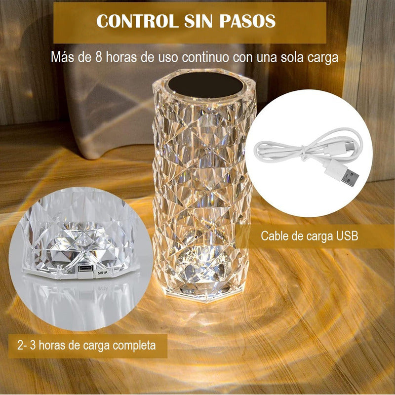 Lámpara Cristal Mesa Lámpara Led Decorativa Velador Táctil
