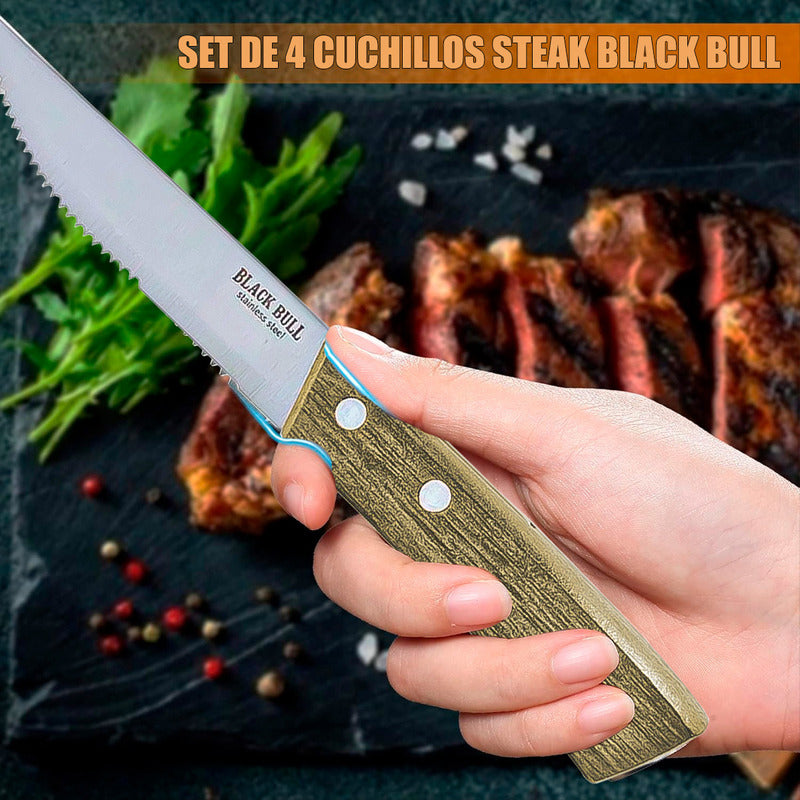 Set De Cuchillos Cuchillo Para Carne Set 4 Cuchillos Steak Black Bull Arcashopping Cuchillos Cocina De Carne Set De 4 Cuchillos Cocina Cuchillos Para Carne Acero Inoxidable Cuchillos Carne De Madera