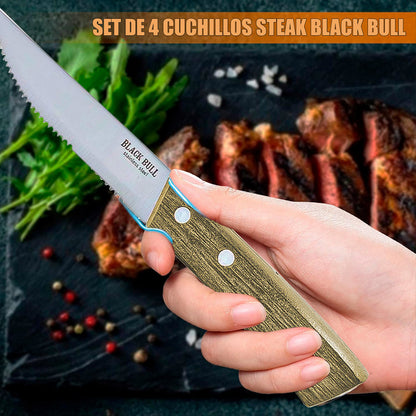 Set De Cuchillos Cuchillo Para Carne Set 4 Cuchillos Steak Black Bull Arcashopping Cuchillos Cocina De Carne Set De 4 Cuchillos Cocina Cuchillos Para Carne Acero Inoxidable Cuchillos Carne De Madera