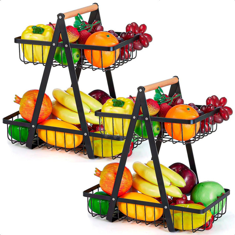 Pack 2 Cestos De Frutas Metalico Frutero De Mesa 2 Niveles