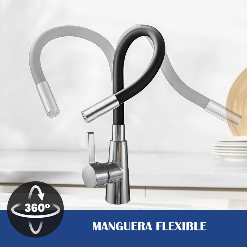 Llave Lavaplatos Monomando Cuello Flexible Agua Caliente