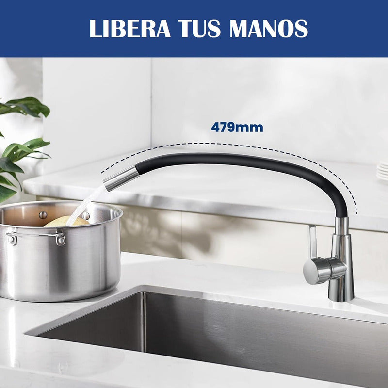 Llave Lavaplatos Monomando Cuello Flexible Agua Caliente