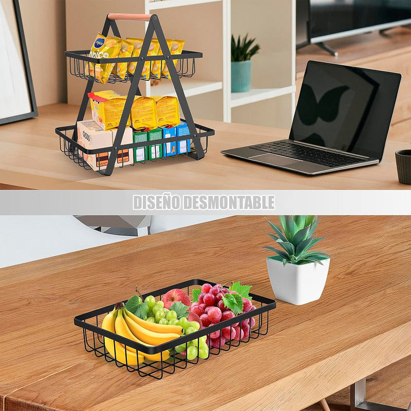 Cesto De Frutas Metalico Frutero De Mesa Cesto De Frutas 2 Niveles Arcashopping Cesta De Frutas Portátil Organizador De Cocina Cesta Rectangular De Metal Organizador De Frutas Cocina