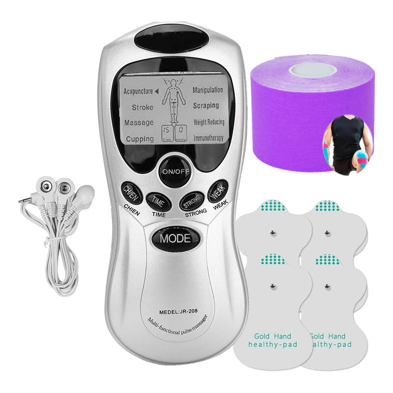 Set Electroestimulador Tens 8 Electrodos Cinta Kinesiologica