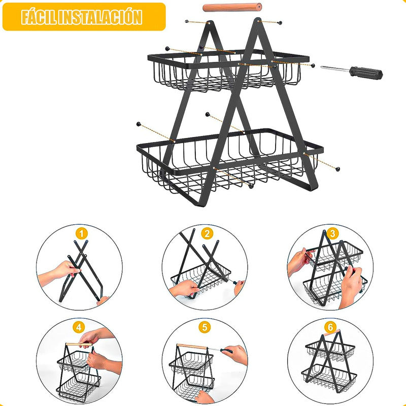 Cesto De Frutas Metalico Frutero Mesa Cesto Frutas 2 Niveles