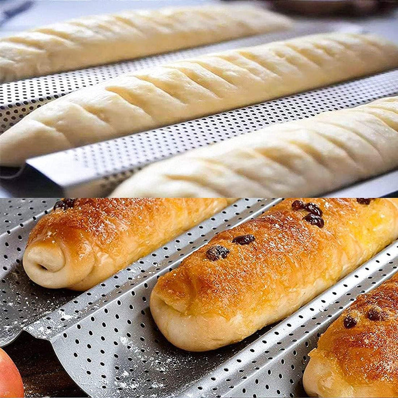 Molde Perforado Antiadherente 4 Pan Francés Baguette Baguete Arcashopping Molde Perforado Metalico Antiadherente Para Pan Francés Pan Baguette