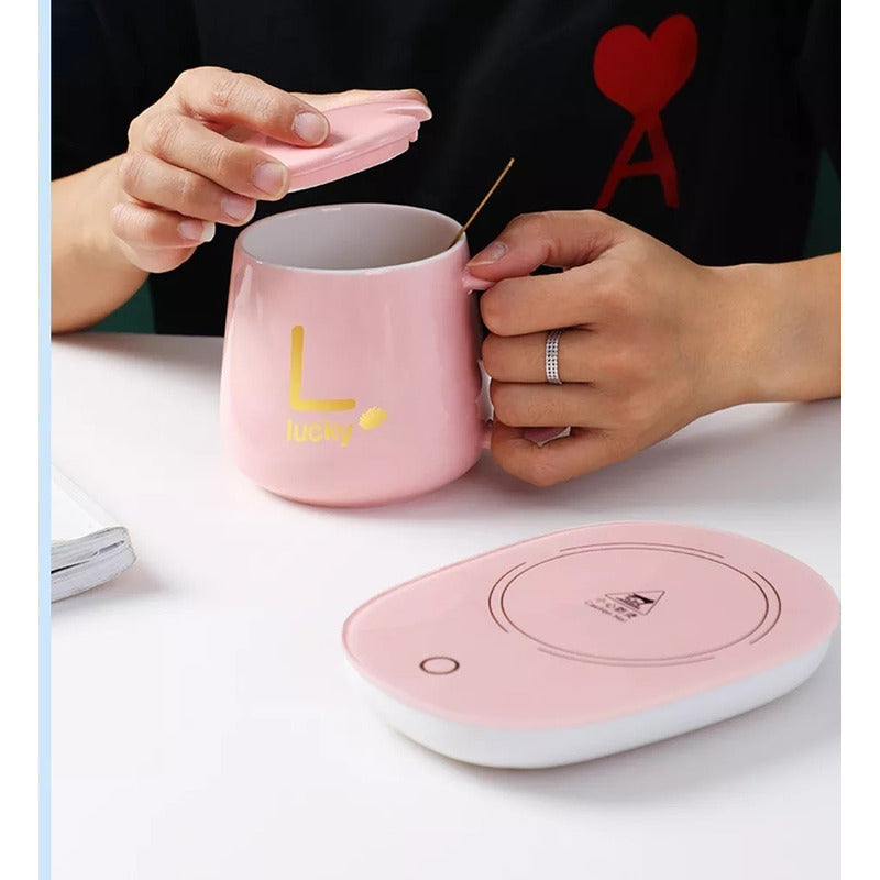 Pack X4 Taza De Café Con Calentador Eléctrico Juego De Tazas