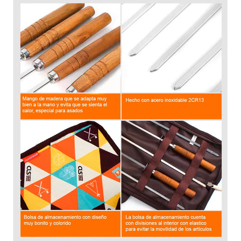 Set 5 Brochetas Para Asado Anticucho Pinchos Acero Inoxidabl