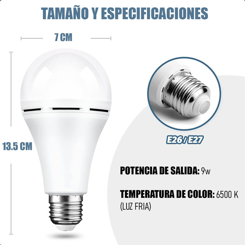 Pack X2 Ampolleta Recargable Ampolleta E27 Ampolleta Led 9w