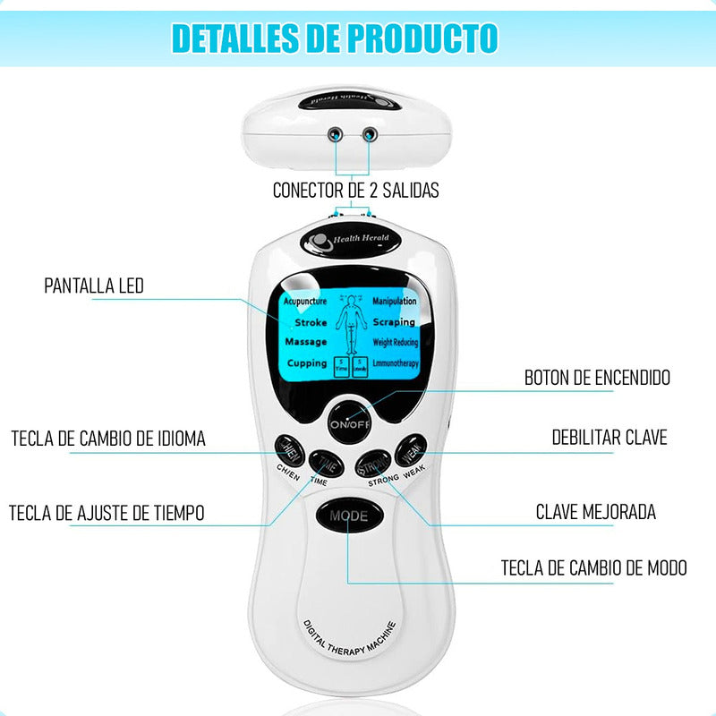 Set Electroestimulador Tens 8 Electrodos Cinta Kinesiologica