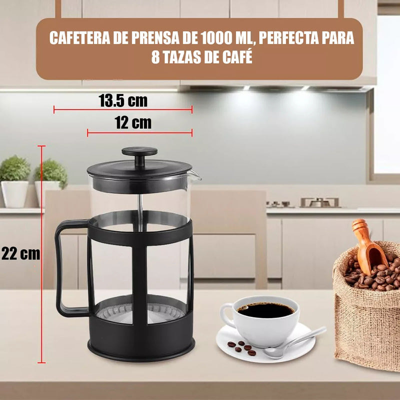 Cafetera Francesa Portatil De Vidrio Y Acero Inoxidable Negra Prensa 1l 13,5x12 + Filtro Francesa Arcashopping Cafeteras Francesas Cafetera Prensa Portatil Acero Inoxidable 1000 Ml