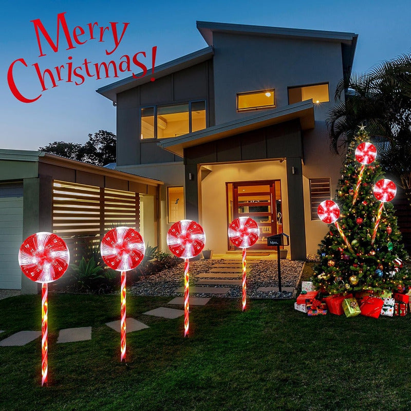 Pack X5 Estacas Solares Luces Navideñas Luces De Navidad