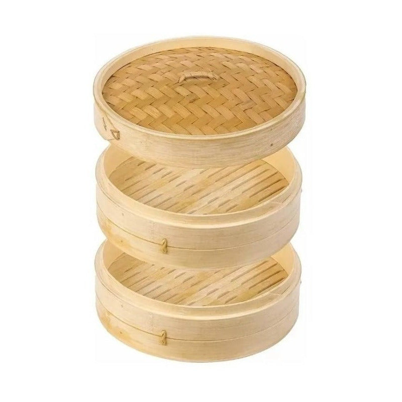 Olla Vaporera De Bambu Olla De Vapor Cesta 2 Niveles 26cm