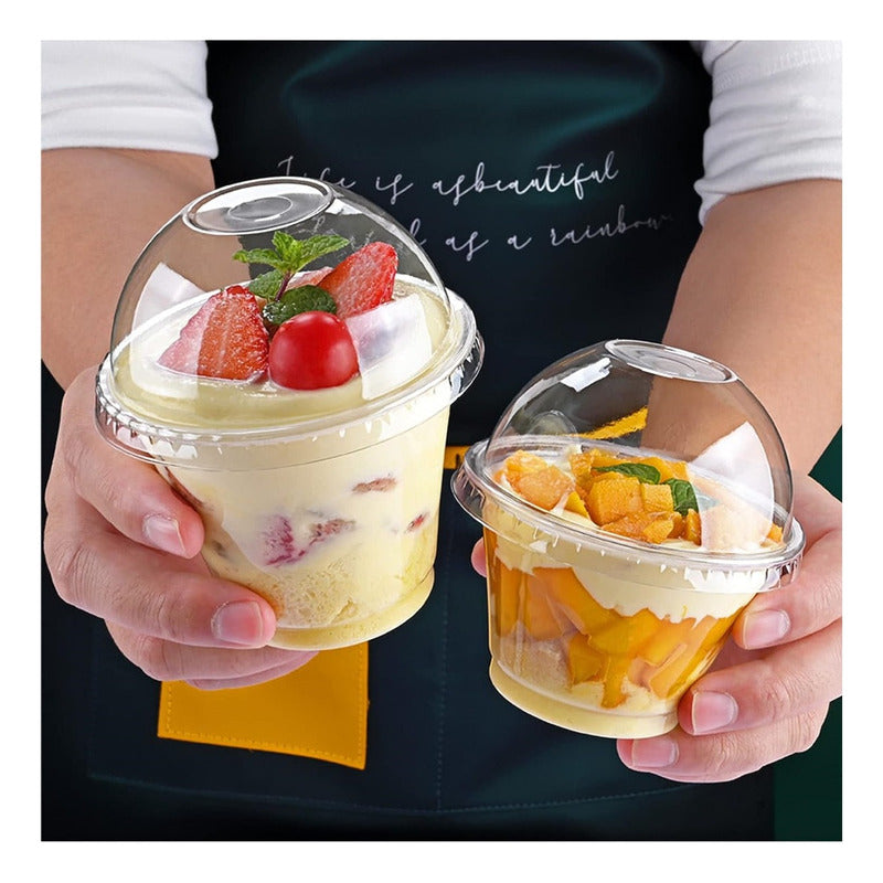 Pack 50 Envases De Plástico Desechables Con Tapa Vaso Postre