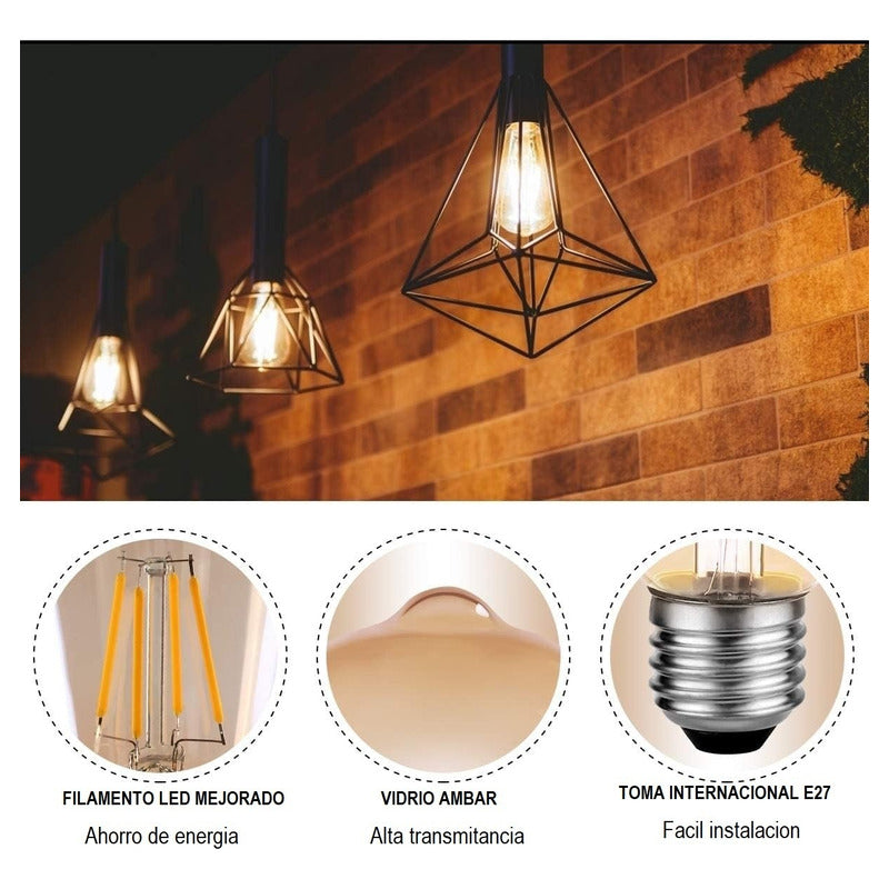 Pack X5 Ampolletas Vintage E27 Edison Filamento 4w Luz Calid