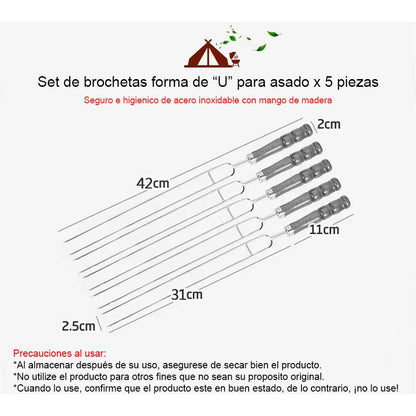 Set 5 Brochetas En Forma De U Para Asado Pinchos Anticucho