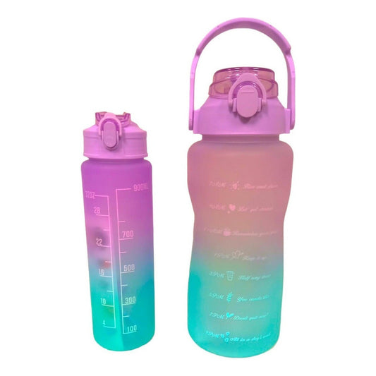 Pack X2 Botellas De Agua Deportiva 2l Y 1l Botella Portátil