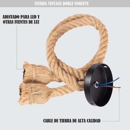 Lampara Soquete Cuerda Marina Vintage Lámpara Colgante Doble