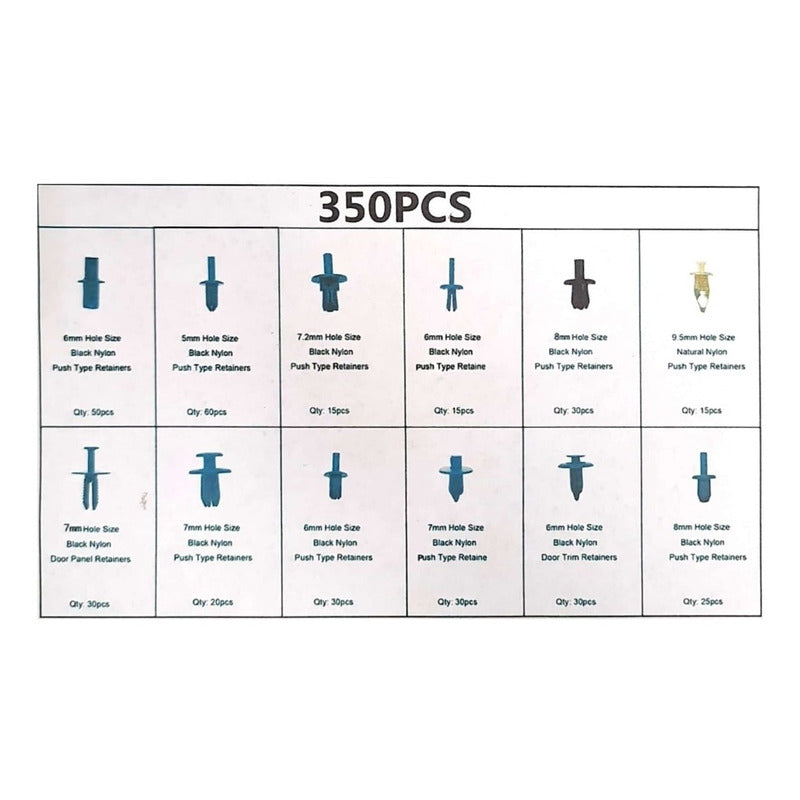 Set 350 Retenedores De Plástico Para Autos Clips Remaches