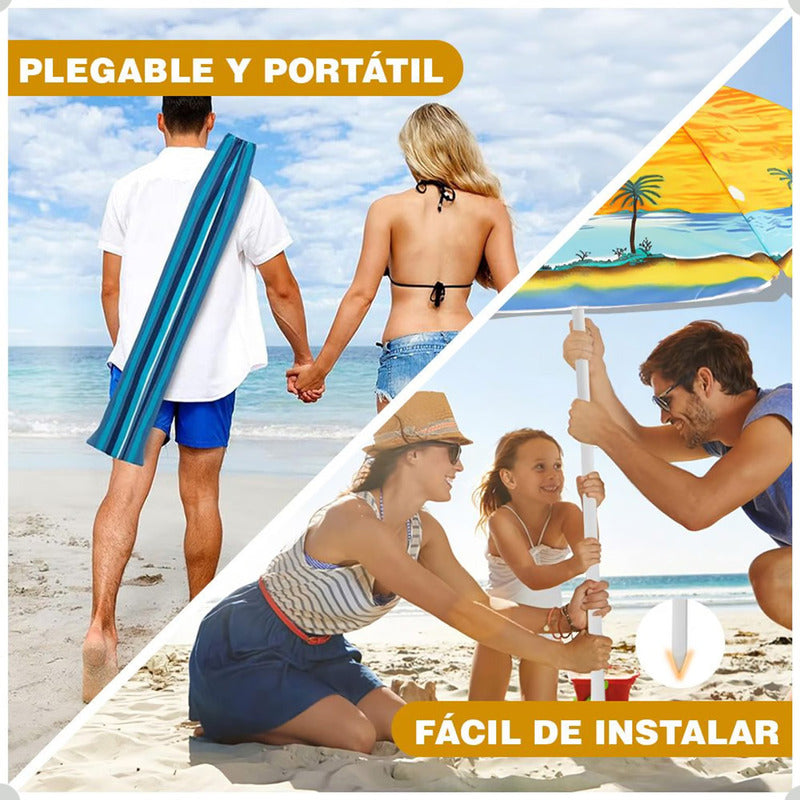 Sombrilla Paraguas Quita Sol Para La Playa 150cm Multicolor