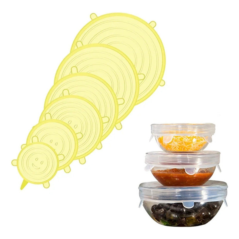 Set 6 Tapas De Silicona Adaptable Para Alimentos Reutilizabl