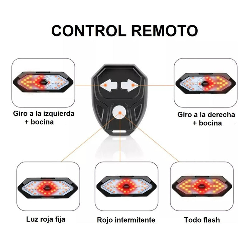 Luz Potente Trasera Para Bici Luz Señalización Bike Inhalamb Negro