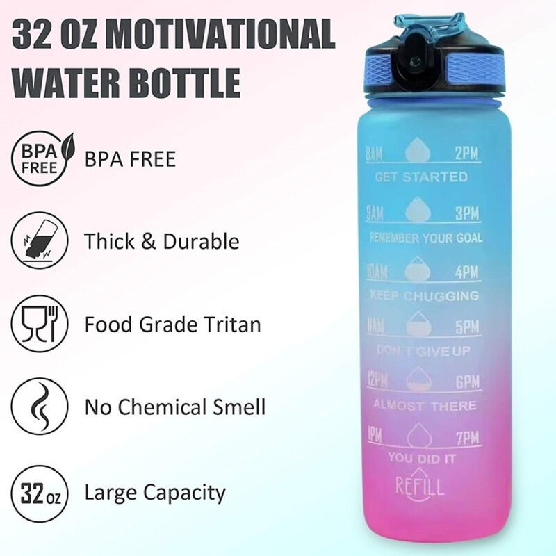Botella De Agua Marcador Tiempo Horario Bpa Free 1l Kawaii