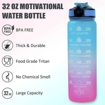 Botella De Agua Marcador Tiempo Horario Bpa Free 1l Kawaii