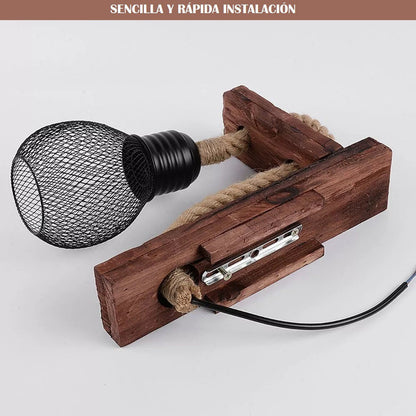 Lampara De Pared Madera Vintage Lámparas Rustica Retro Soga