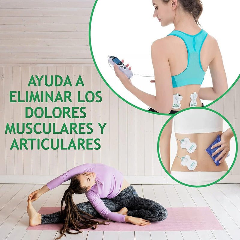 Set Electroestimulador Tens 8 Electrodos Cinta Kinesiologica