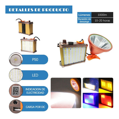 Foco De Caza Linterna Minera Recargable Camping Lampara 300w
