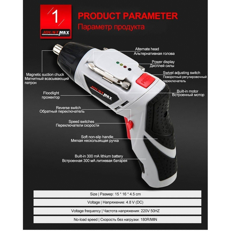 Atornillador Eléctrico Atornillador Inalambrico + Set 45 Pz