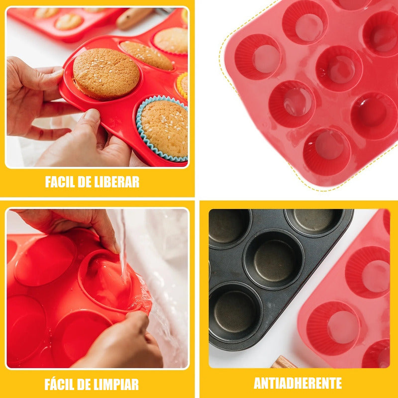 Pack X2 Molde Cupcakes Molde De Silicona 12 Cup Molde Muffin
