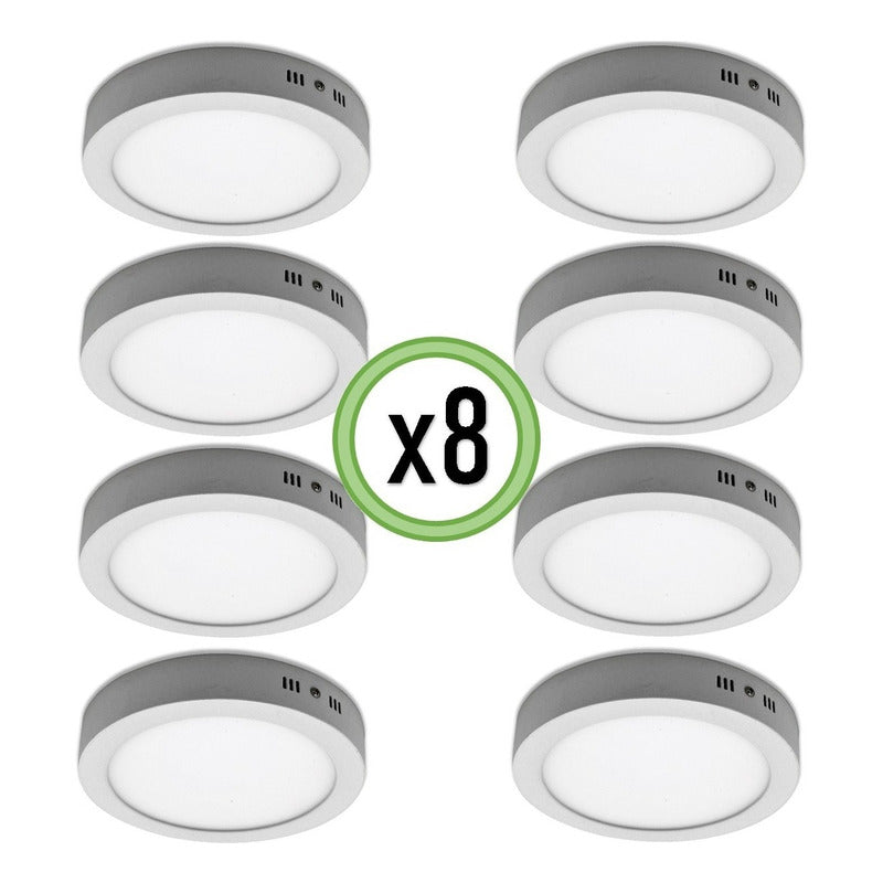 Pack X8 Foco Redondo Foco Led Sobrepuesto 18w Lamparas Techo