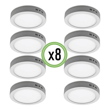 Pack X8 Foco Redondo Foco Led Sobrepuesto 18w Lamparas Techo
