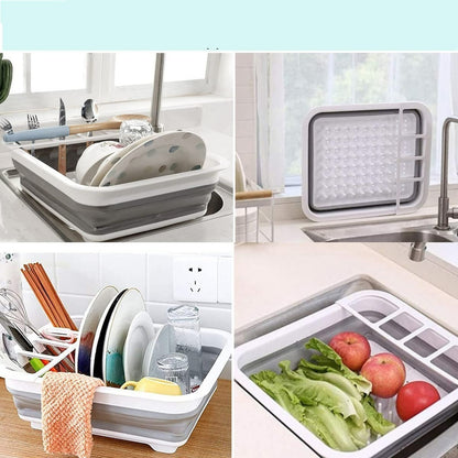 Secaplatos Escurridor Colador Plegable Silicona Multifunción Color Blanco Con Gris