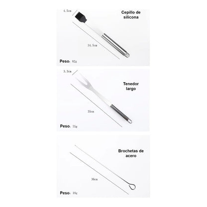 Kit Parrillero 9 Piezas Acero Inoxidable Herramientas Asado