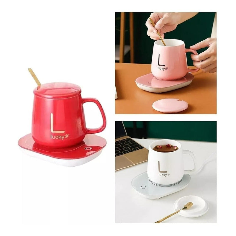 Pack X2 Taza Con Calentador Tazon Tazas De Cafe Temperadas