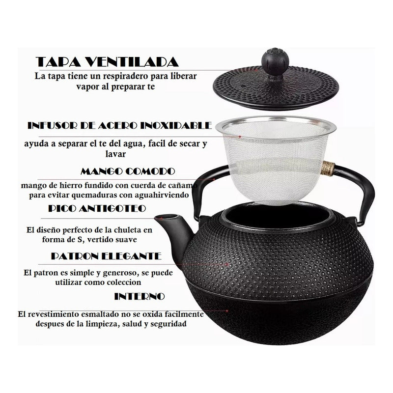Tetera Hierro Fundido Tetera Japonesa Tetera Infusor 1.2 Lt