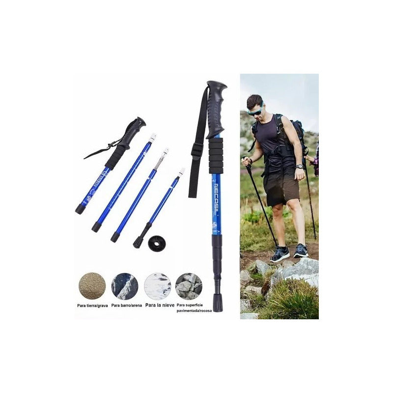 1 Bastón Plegable Ligero Senderismo Treking Caminar Escalar Color Azul