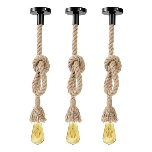 Pack X3 Lampara Colgante Cuerda Marina Vintage Living E27