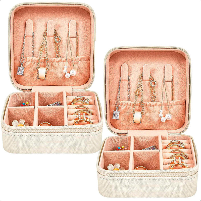 Pack X2 Joyero Portatil Organizador De Aro Exhibidores Joyas Color Blanco