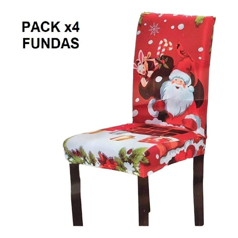 Pack 4 Fundas Navideñas Sillas Fundas Para Sillas De Navidad