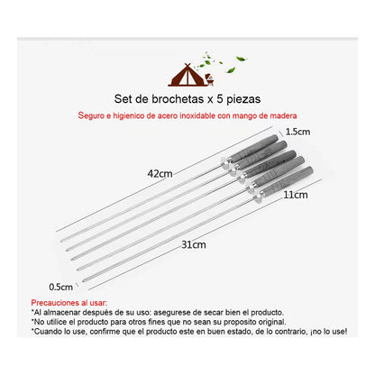 Set 5 Brochetas Para Asado Anticucho Pinchos Acero Inoxidabl