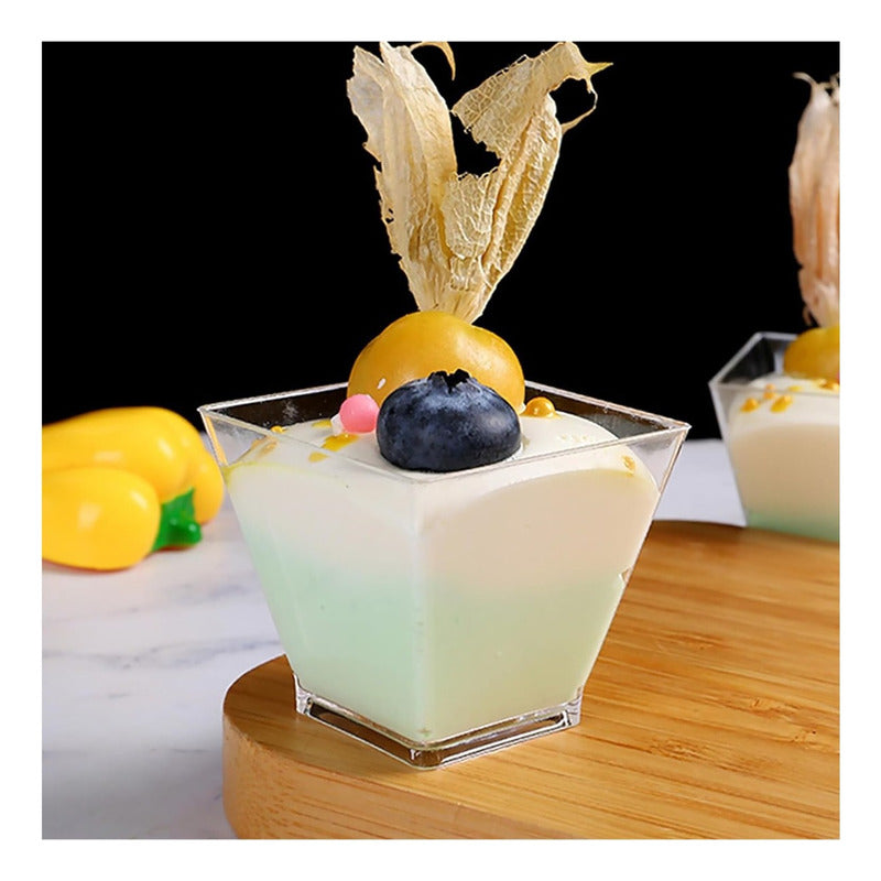 Pack X25 Vasos Acrilico Para Postres Con Tapa Pocillo 210ml