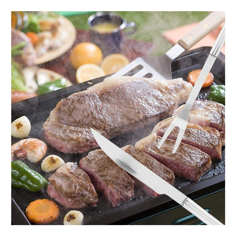 Kit Parrillero 9 Piezas Acero Inoxidable Herramientas Asado